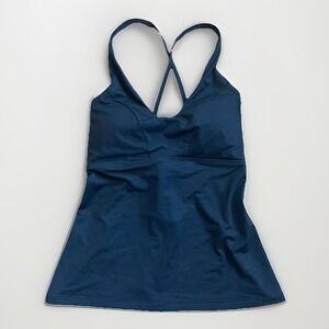 Athleta Small Black Tankini Swim Top Strappy Tie Back Adjustable Padded Sporty